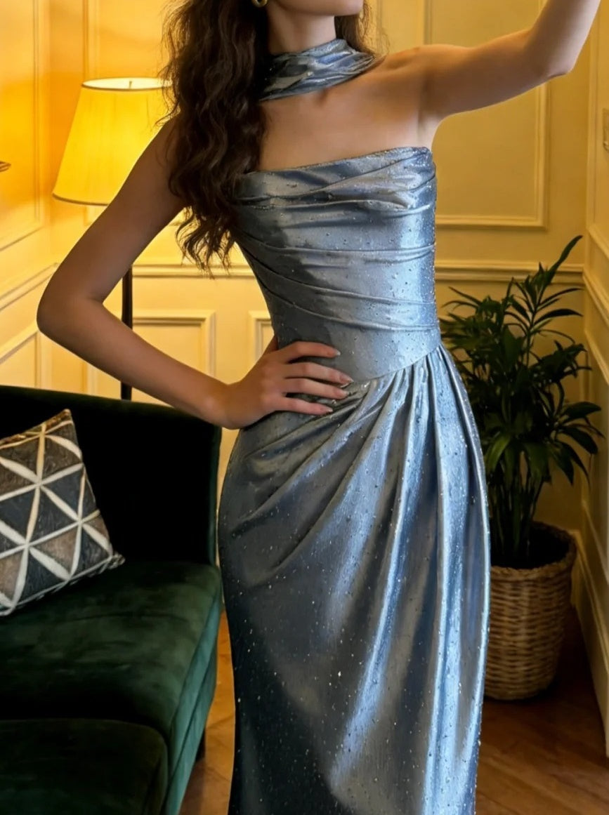 Elegant Prom Dress Strapless Beading Pleated Gala Gown Evening Dress Formal Outfits D5121