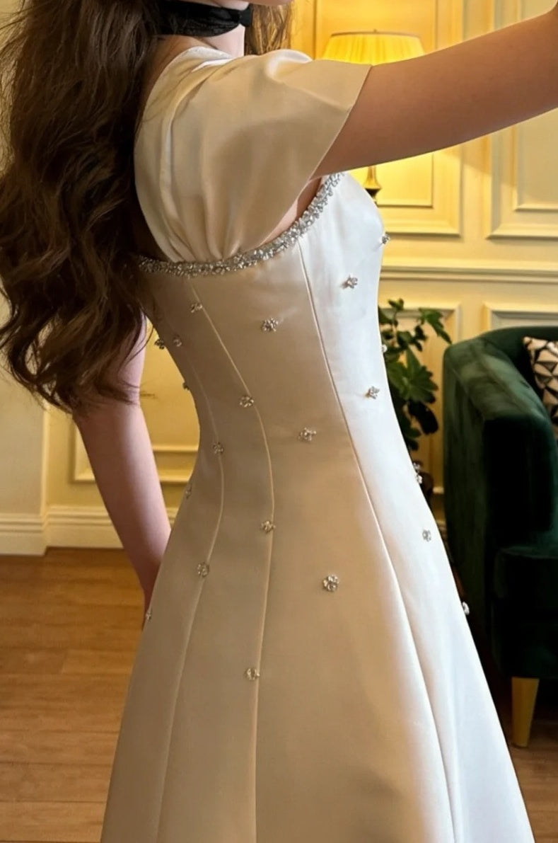 Elegant Prom Dress A Line Square Neck Beading Formal Outfits Gala Gown Evening Dress D5128