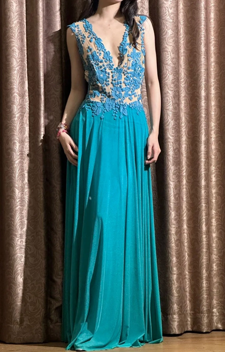 90s Elegant Prom Dress V-neck Pleated Formal Gala Gown Evening Dress Birthday Party Outfits D5141