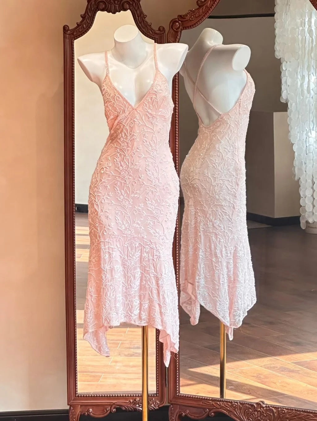 Beauty Prom Dress Light Pink V-neck Backless Formal Gala Gown Evening Dress Birthday Party Outfits D5149