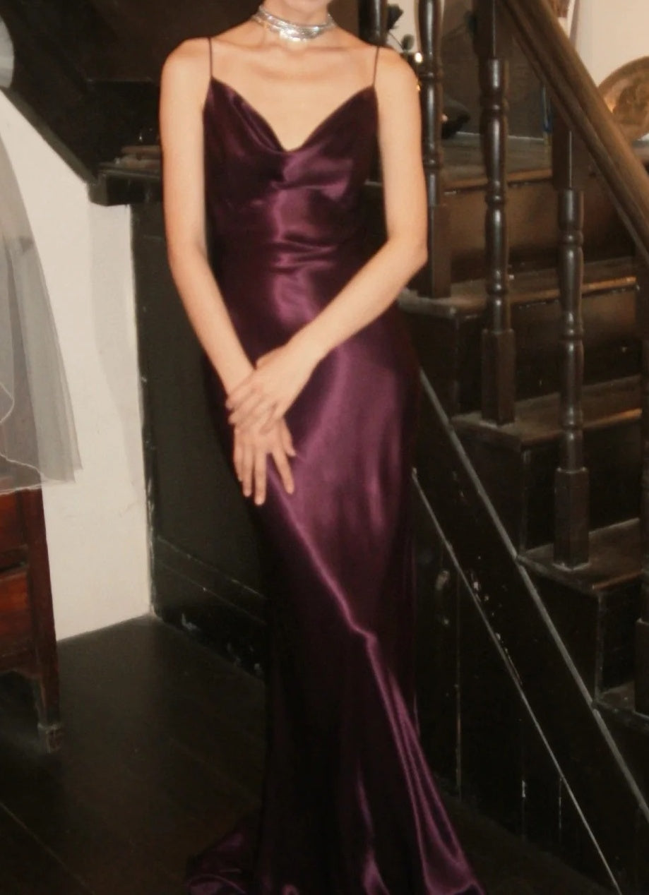 Beauty Prom Dress Satin Spaghetti Straps Gala Gown Fomal Evening Dress Graduation Dress D5173