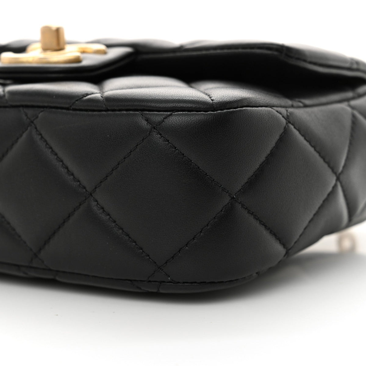 Lambskin Enamel Pearl Quilted Mini Charm Me Square Flap Black