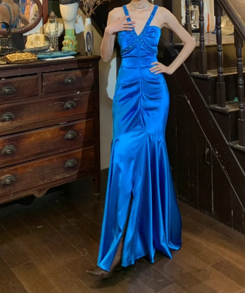 Stunning Prom Dress Royal Blue V-neck Pleated Mermaid Gala Gown Formal Evening Dress 18th Birthday Party Dress D5200