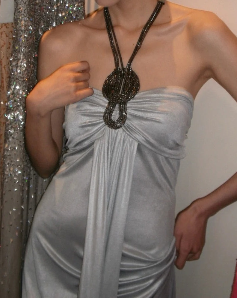 Elegant Prom Dress Grey Halter Pleated Gala Gown Formal Evening Dress 18th Birthday Party Dress D5205