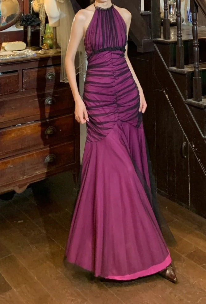 Elegant Prom Dress Halter Tulle Pleated Mermaid Gala Gown Formal Evening Dress 18th Graduation Dress D5213