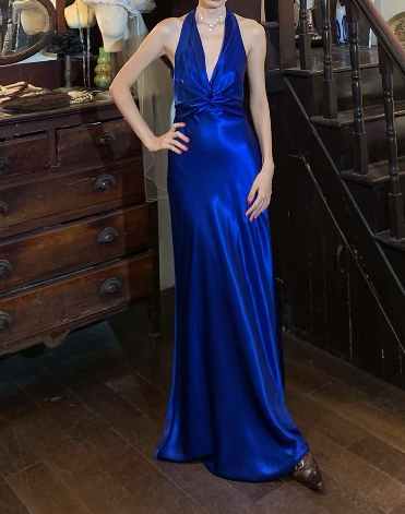 Stunning Prom Dress Blue Halter Gala Gown Evening Dress Birthday Party Dress D5246