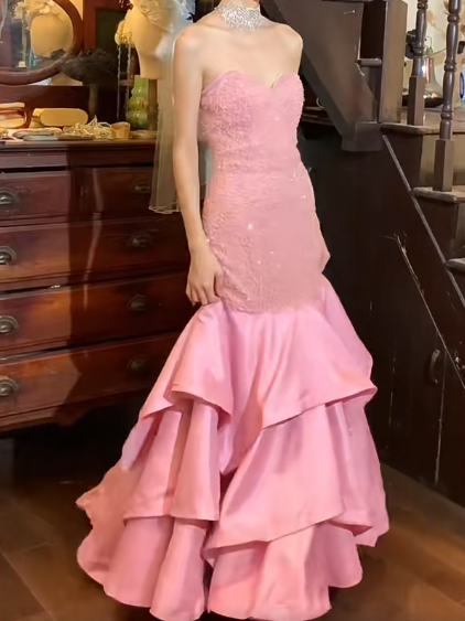Beauty 90s Prom Dress Light Pink Sweetheart Mermaid Birthday Party Dress Gala Gown Evening Dress D5298