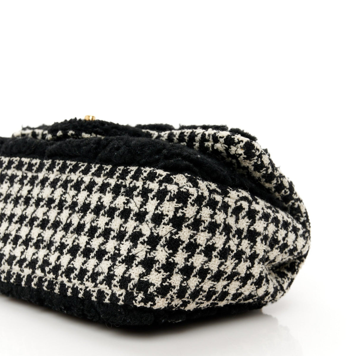Shearling Sheepskin Tweed Quilted Single Flap Black