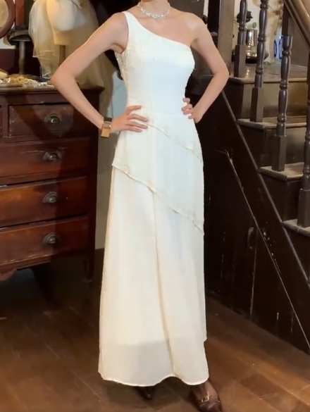 Beauty 90s Prom Dress A Line One Shoulder Gala Gown Evening Dress D5308