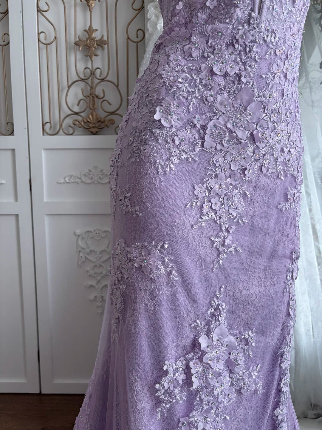Elegant Prom Dress Lilac Spaghetti Straps Slit Mermaid Gala Dress Evening Dress 18th Birthday Gown D5347