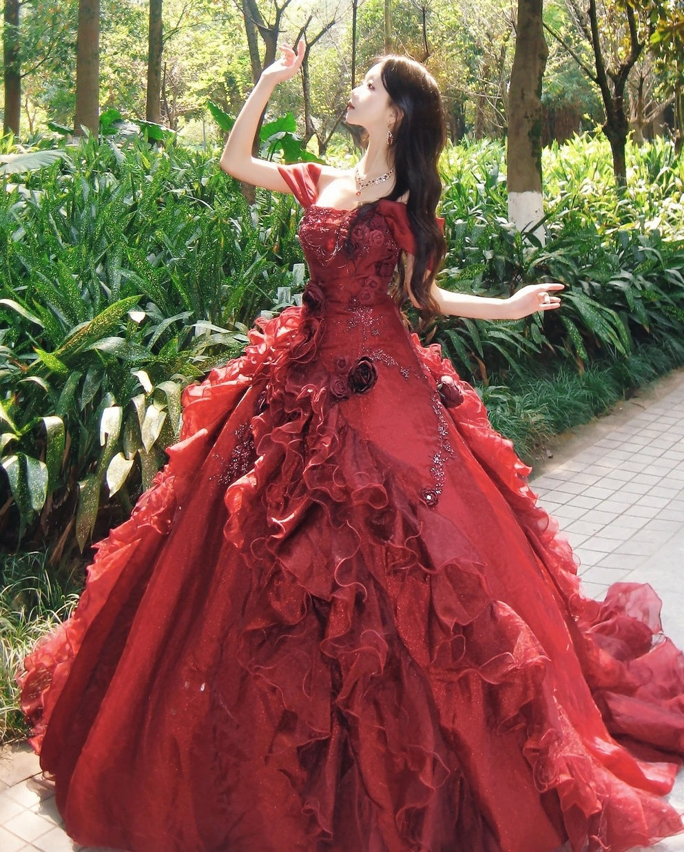 Gorgeous Ball Gown Red Off Shoulder Pleated Evening Dress Sweet 16th Dress Birthday Prom Gown D5385