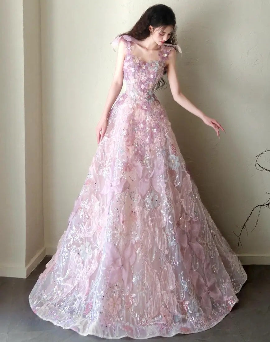 Charming Prom Dress A Line Square Neck Gala Dress Evening Dress 18th Graduation Gown D5388