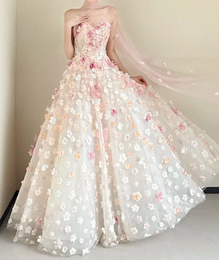 New Design Ball Gown Sweetheart Floral Evening Dress Quinceanera Dress Birthday Prom Gown D5473