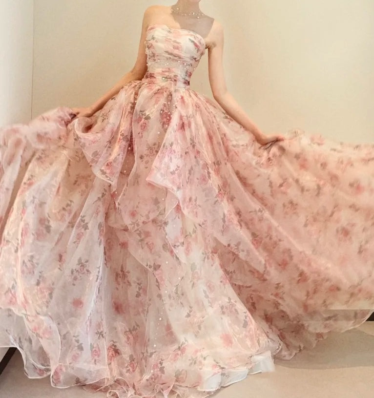 Elegant Prom Dress Strapless Print Gala Dress Evening Dress D5475