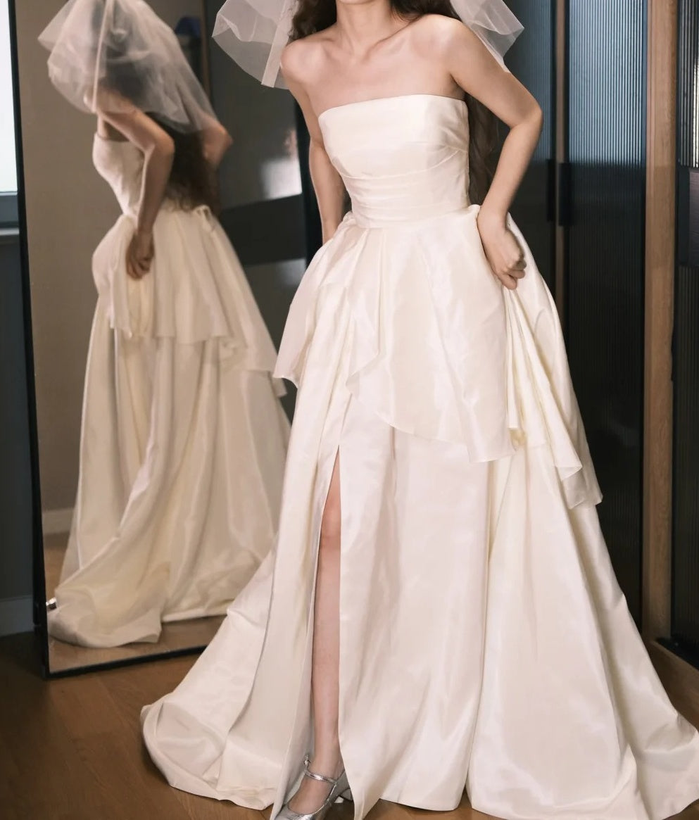 Elegant Wedding Dress White Strapless Satin Wedding Dress D5489