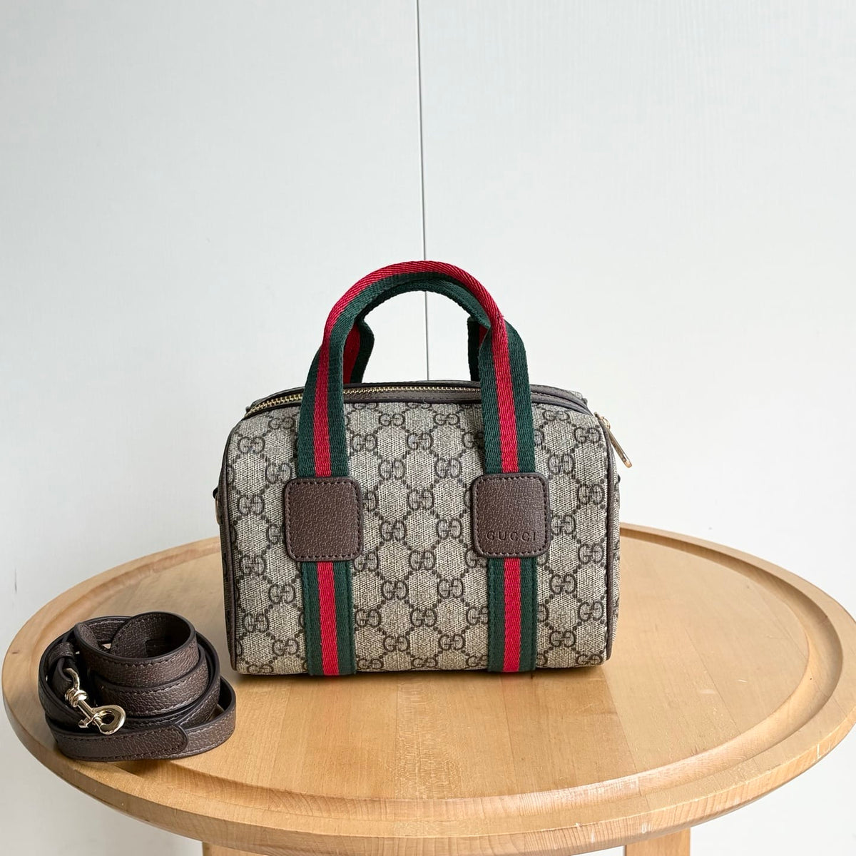 GUCCI MINI GG DUFFLE BAG BEIGE AND DARK BROWN 20CM 859975 FACHL 8844