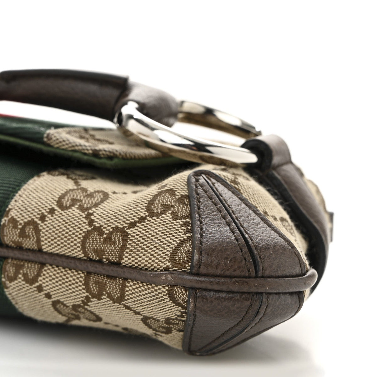 Monogram Textured Dollar Calfskin Heavy Grosgrain Web Medium Maxi Horsebit Chain Shoulder Bag Beige Ebony New Acero
