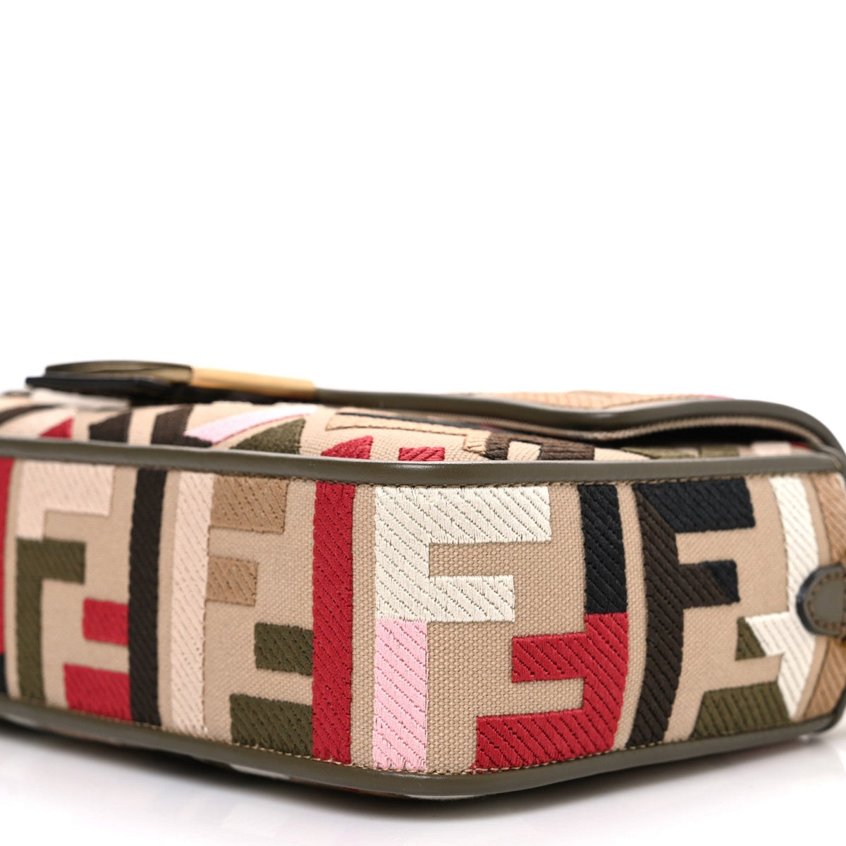 Canvas Vitello Seta FF Multicolor Embroidered Baguette Sand Avocado Multicolor