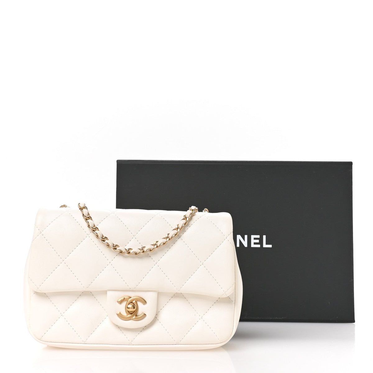 Lambskin Quilted Mini Heart Charms Flap White