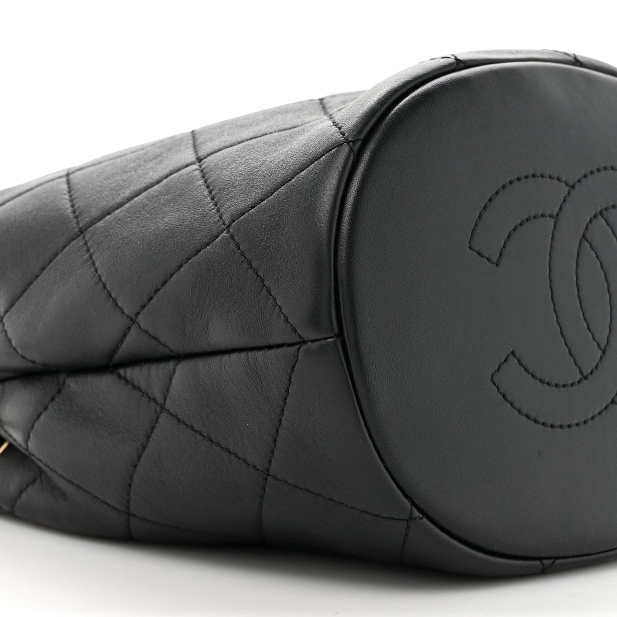 Lambskin Quilted Resin Bi-Color Chain Bucket Bag Black
