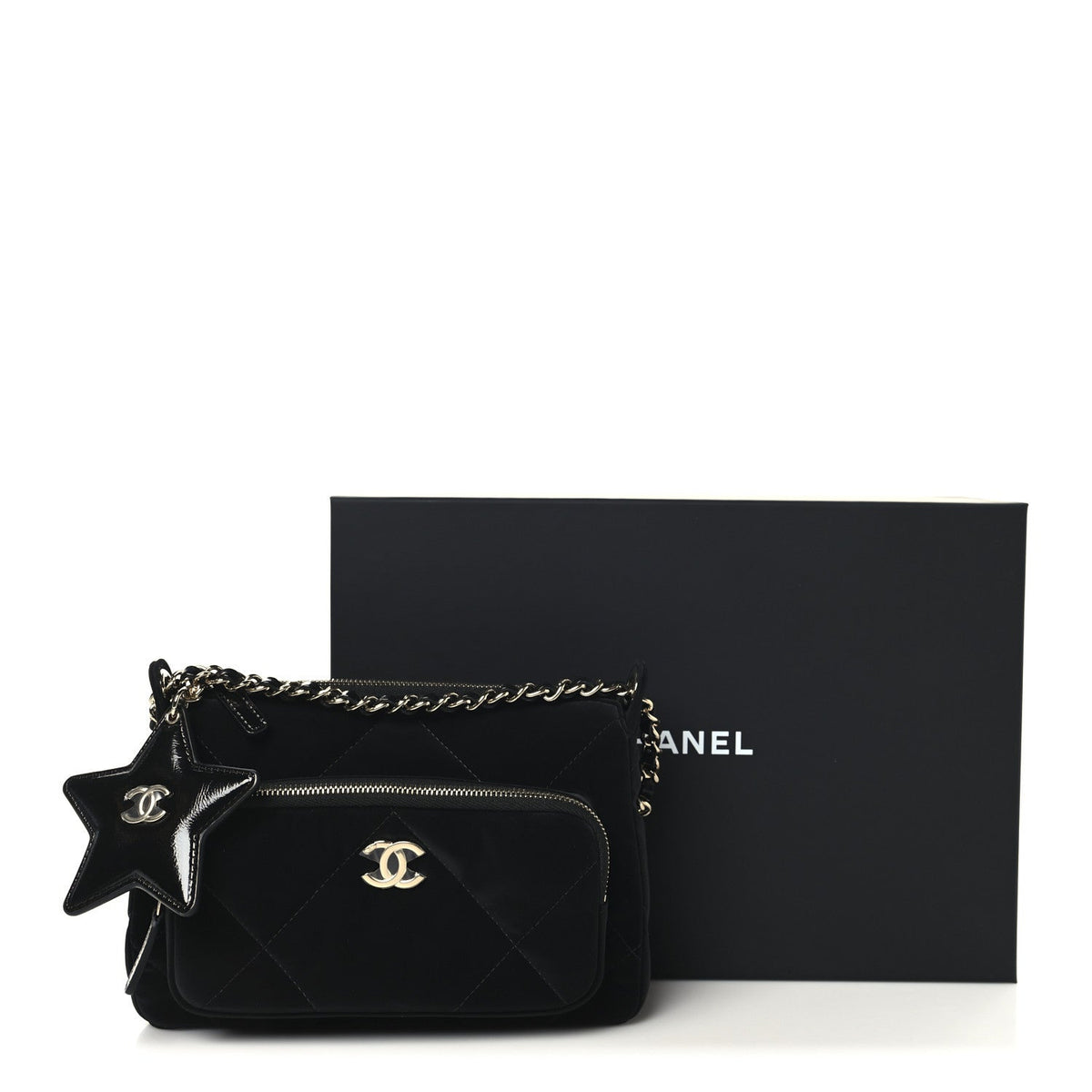 Velvet Effect Nylon Shiny Crumpled Calfskin Quilted Chanel 25 Clutch With Chain Black