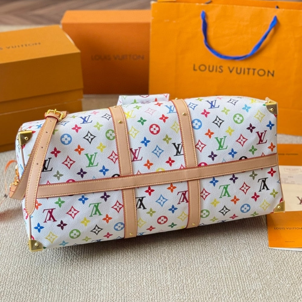 LOUIS VUITTON X TAKASHI MURAKAMI KEEPALL BANDOULIÈRE 45 BAG MULTICOLORE BLANC 45CM M13742