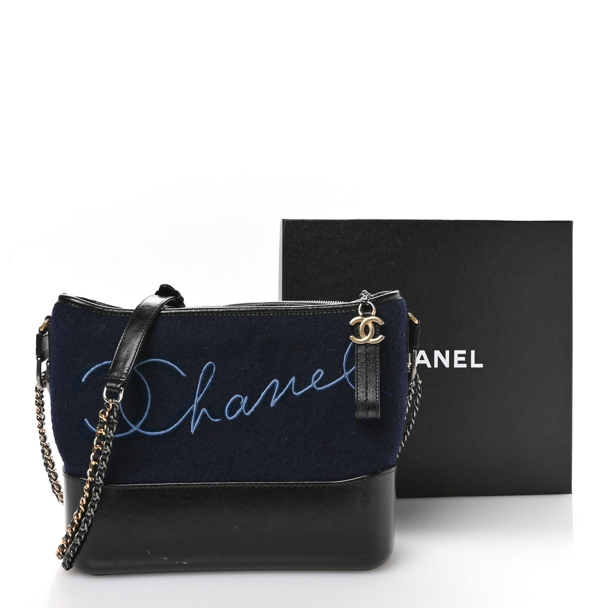 Calfskin Wool Embroidered Paris Hamburg Small Gabrielle Hobo Dark Navy Blue