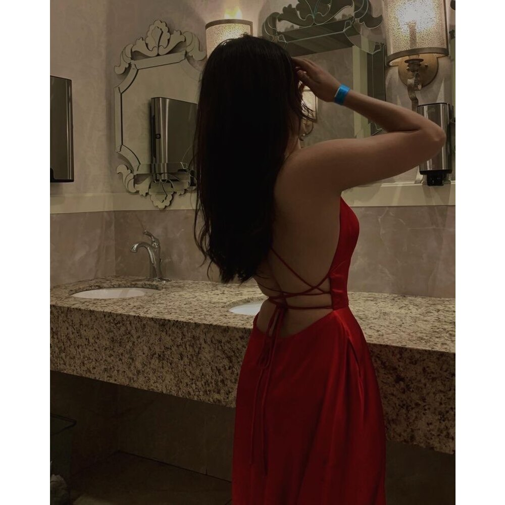Burgundy A-Line Slit Prom Dress Satin Formal Party Dress, MD7984
