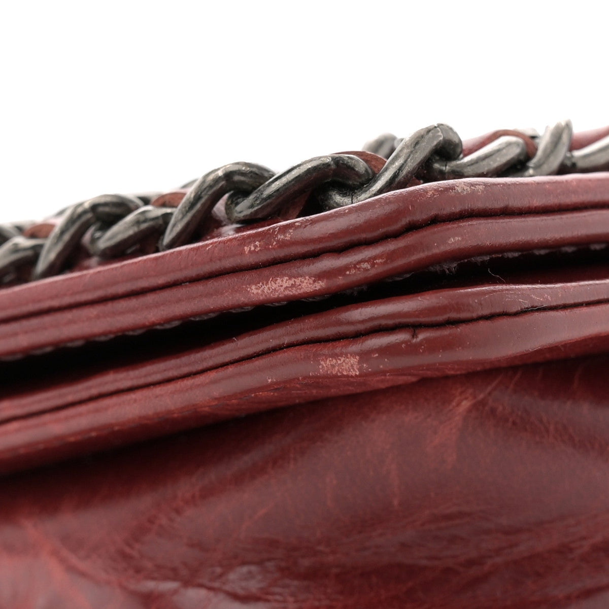 Glazed Calfskin Quilted Medium Boy Chained Flap Bordeaux