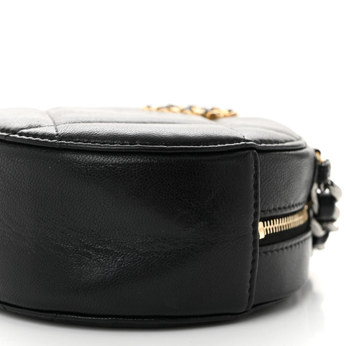 Shiny Goatskin Quilted Chanel 19 Round Clutch With Chain Black