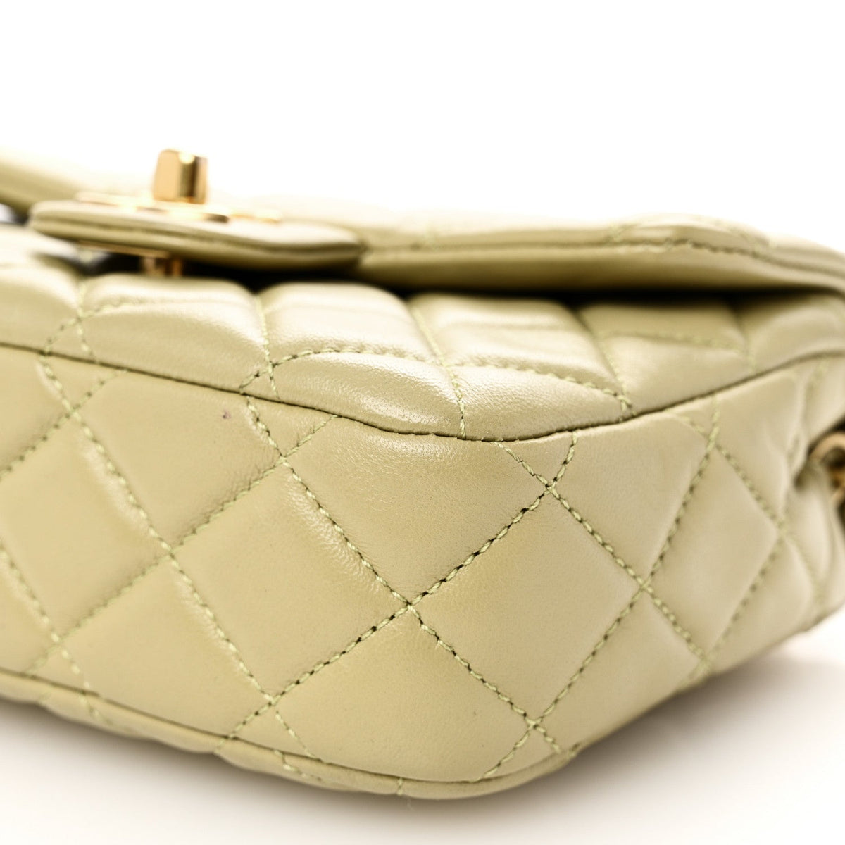 Lambskin Enamel Quilted Mini Coco Hearts Square Flap Light Green