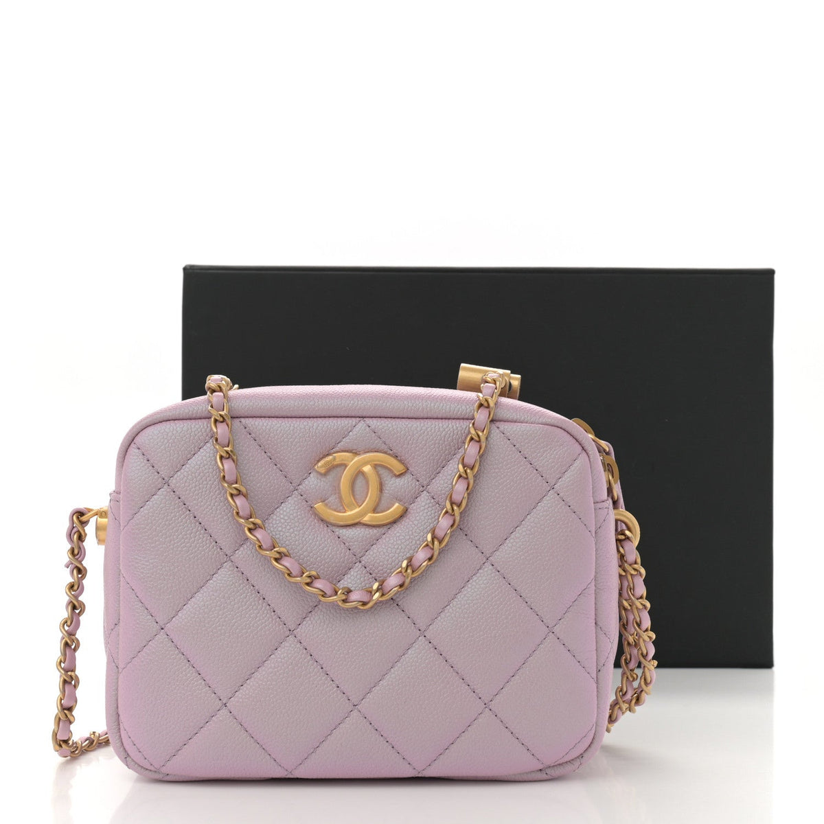 Iridescent Caviar Quilted Mini My Perfect Camera Case Pink