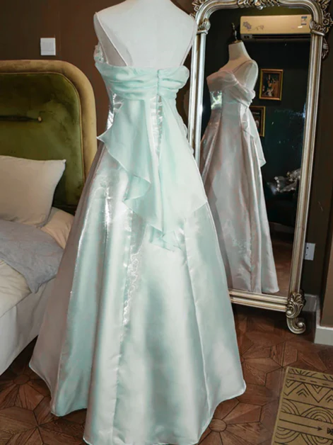 Vintage A Line Spaghetti Strap Light Pink Tulle Long Prom Dress Evening Dress SH2215