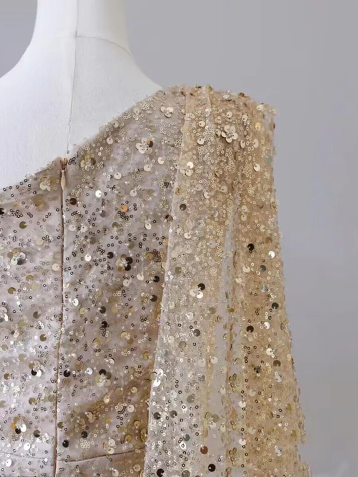 Champagne One Shoulder Sequins Mermaid Long Formal Party Dress MD7386