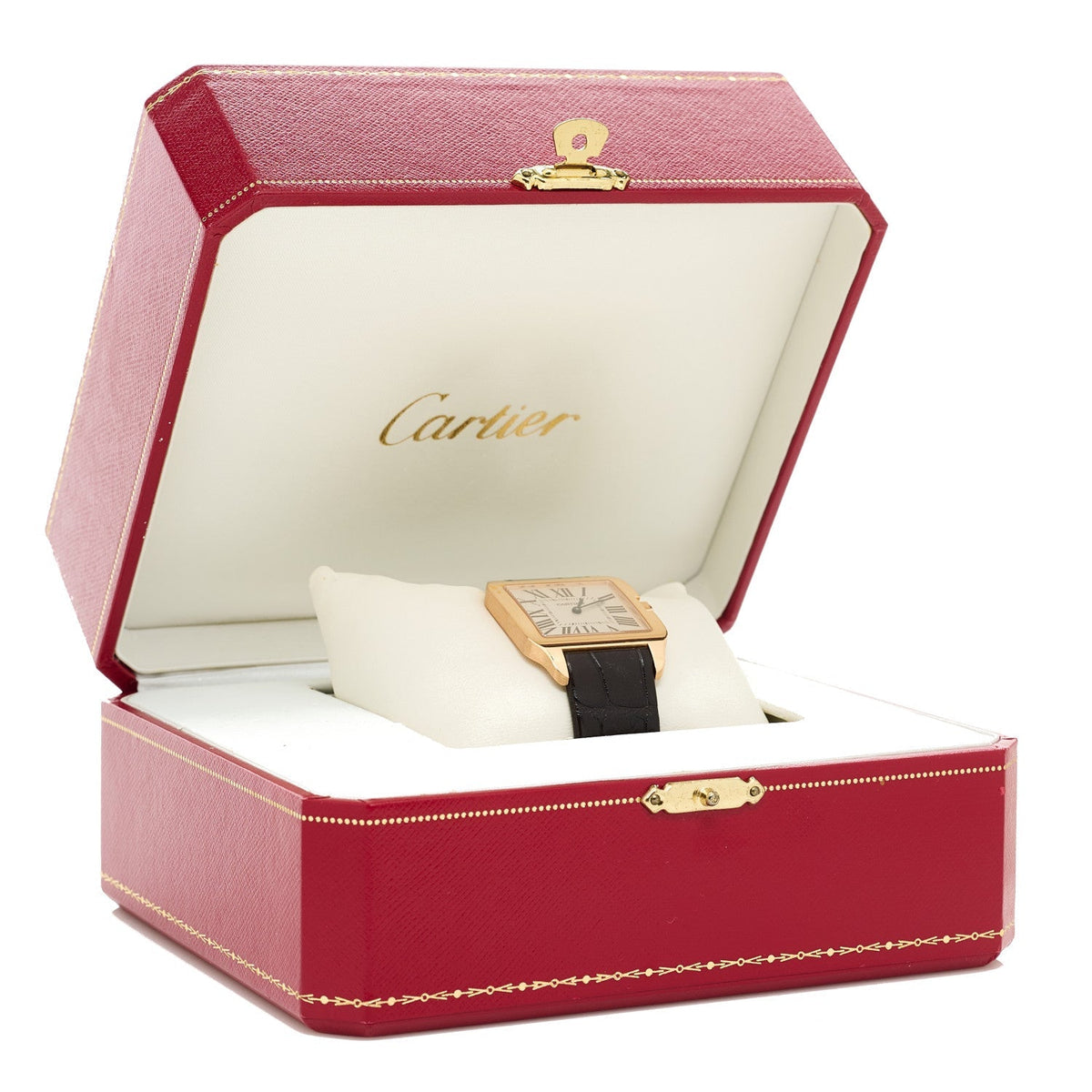 18K Pink Gold Alligator 30mm Santos Dumont Quartz Watch