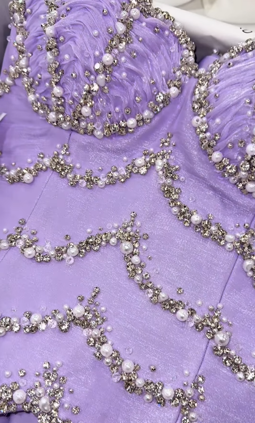 Stunning Lilac A Line Strapless Layered Beaded Chiffon Long Prom Dress SH5340