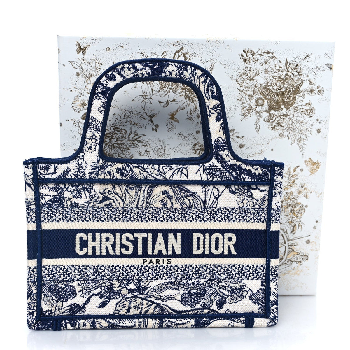 Canvas Embroidered Mini Toile De Jouy Book Tote Blue