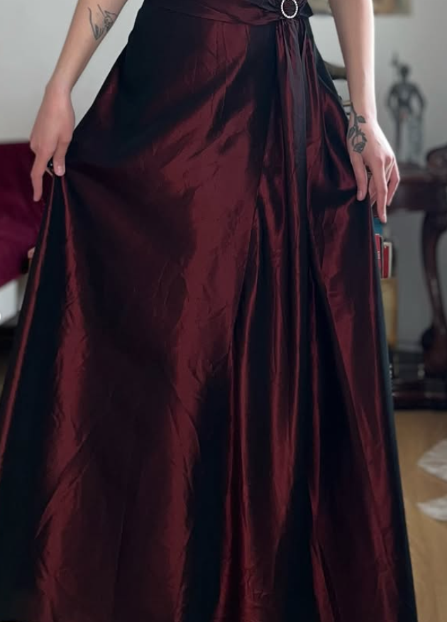 Vintage Dark Burgundy A Line Satin Prom Dress Evening Dress Date Dress SH5636