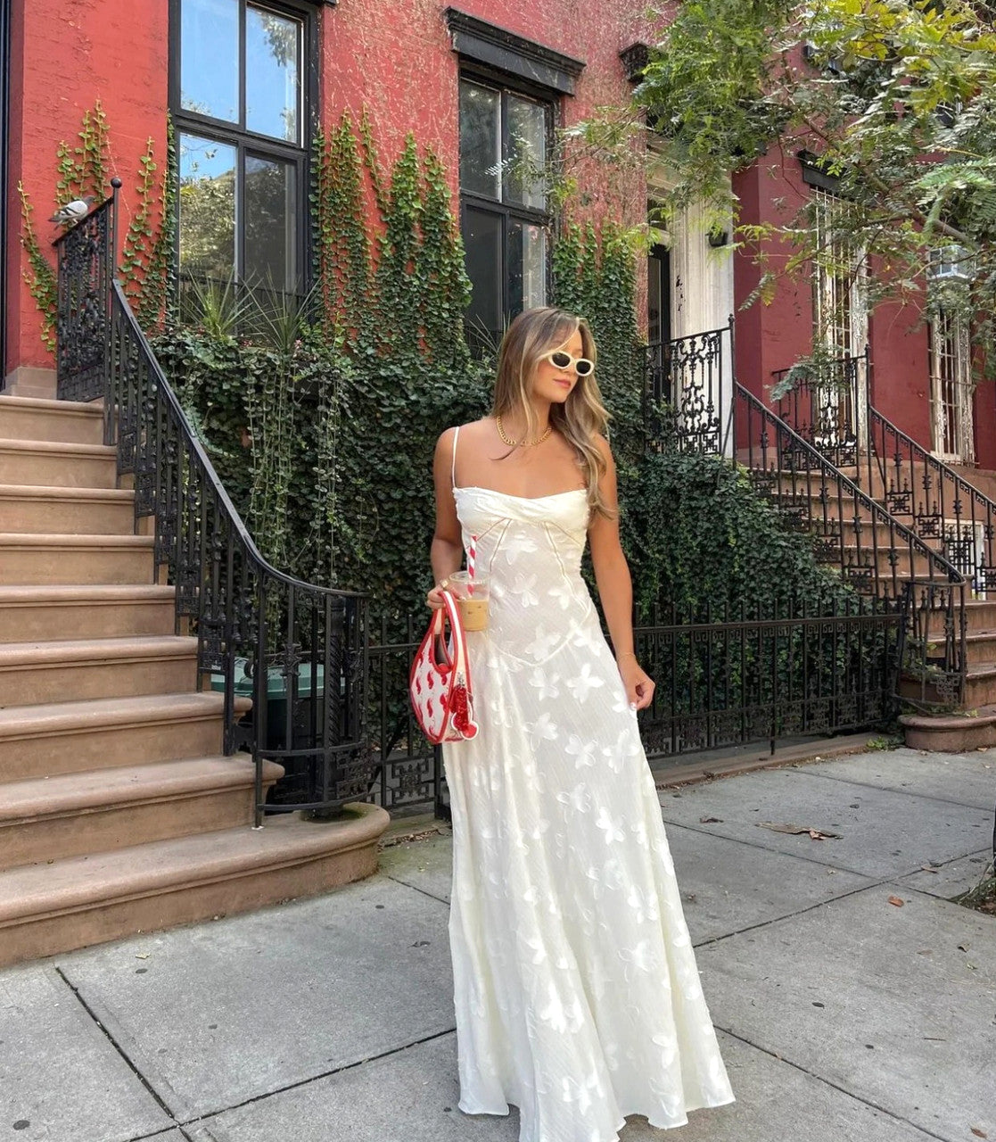 Ivory A-Line Straps Long Party Dress Wedding Guest Dress, D49