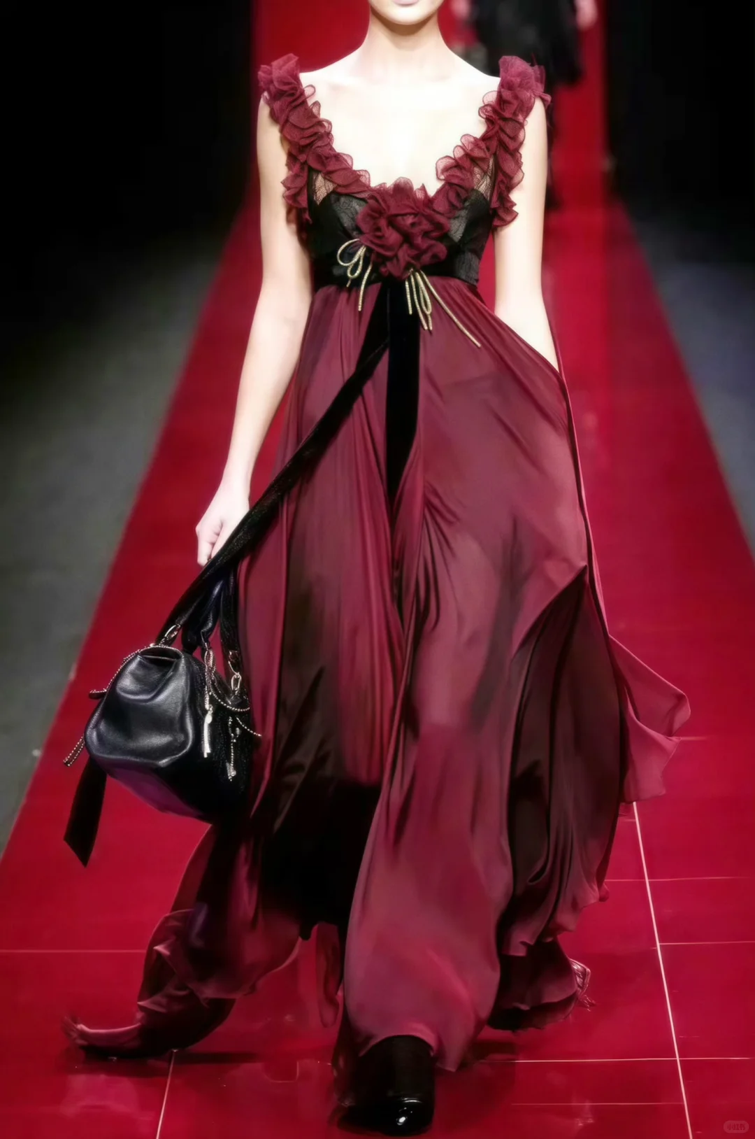 Vintage A Line V Neck Exquisite Floral Burgundy Chiffon Long Prom Dress Evening Dress SH5093