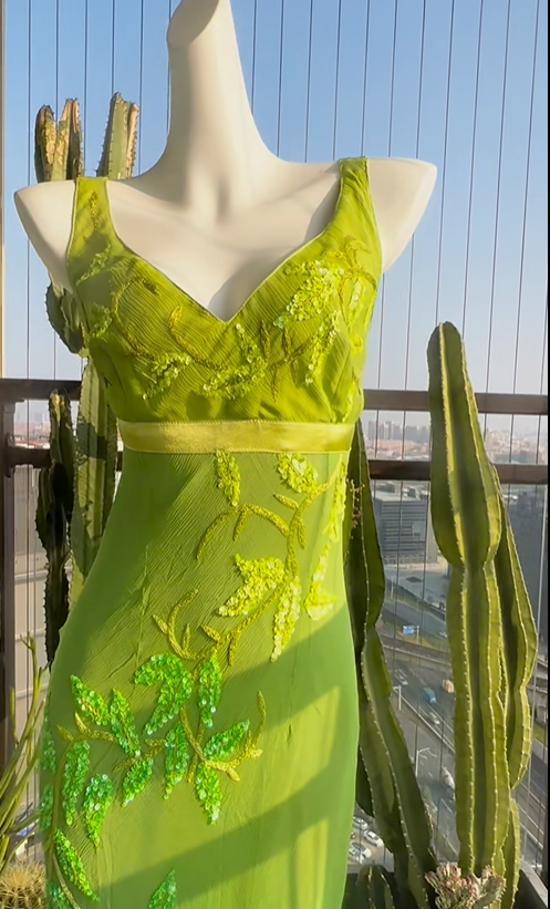 Stunning Vintage Sheath V Neck Beaded Green Blue Ombre Chiffon Prom Dress SH5177