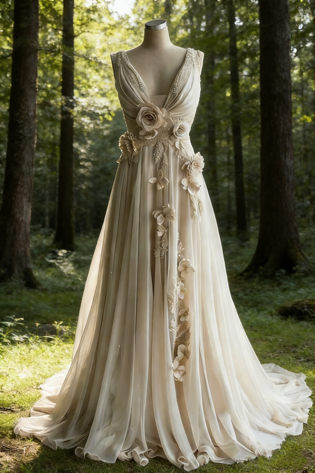 Gorgeous Straps A-Line V Neck Floral Wedding Dress Formal Evening Gown, D420