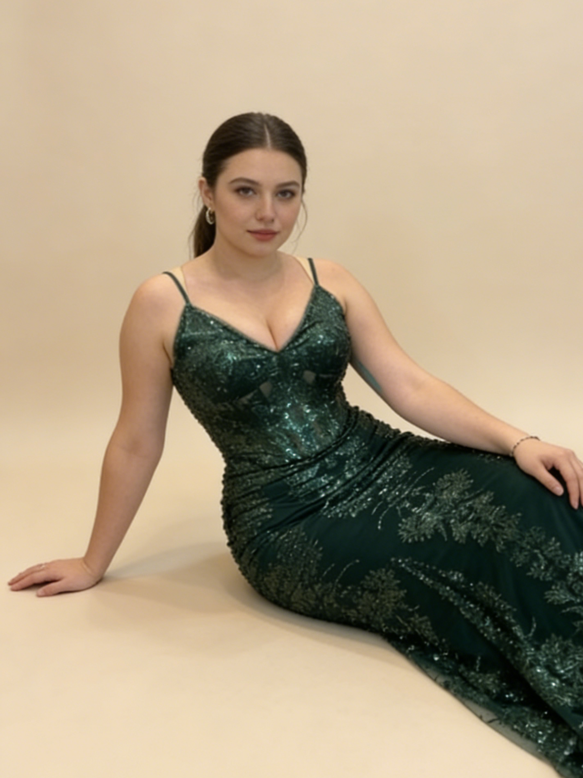 Green V Neck Lace Mermaid Long Formal Prom Dress Evening Dress, D198