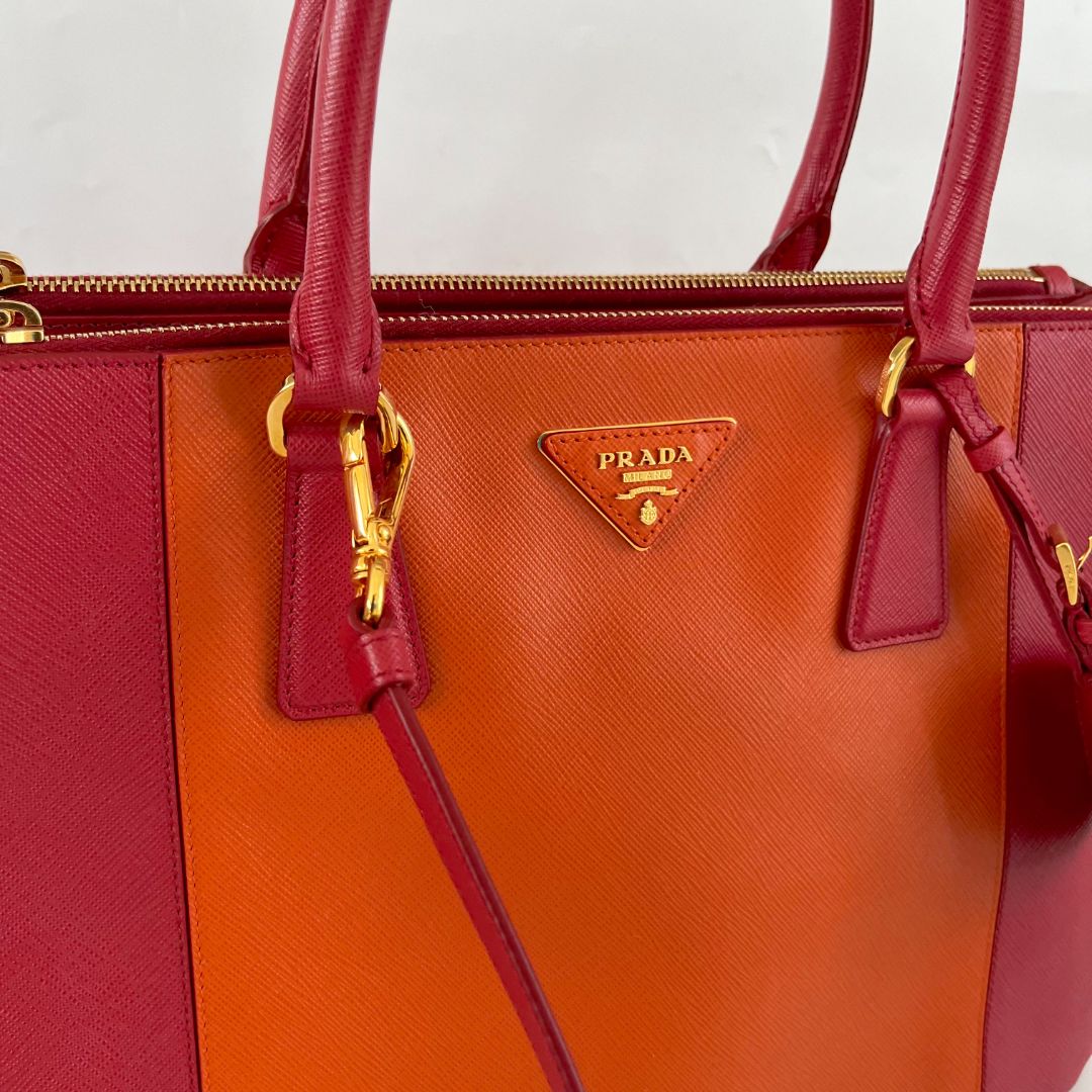 Prada bicolor saffiano leather tote bag with crossbody strap
