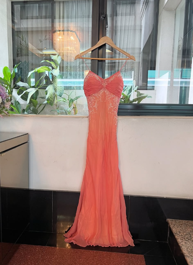Vintage A Line Spaghetti Straps Beaded Pink Chiffon Long Prom Dress Date Dress SH4944