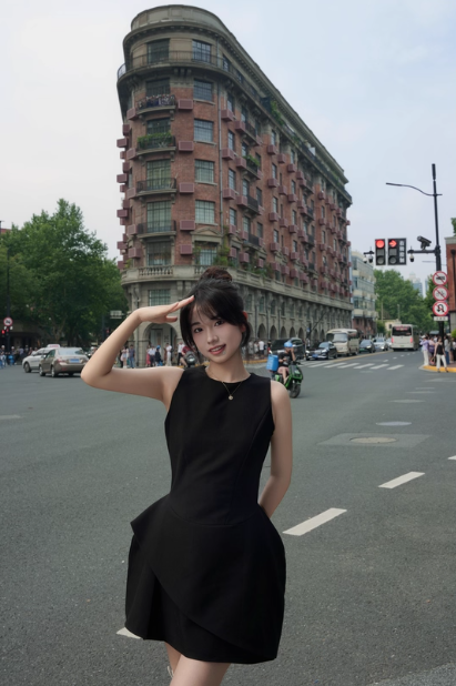 Minimalist Jewel Neck Black Short Asymmetrical Summer Dress Women Date Dress D1908