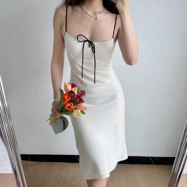 Minimalist Spaghetti Straps Lace up Women Teenage Girl Summer Date Dress Casural Dress D2223
