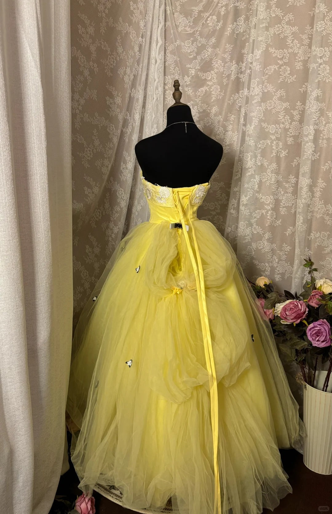 Sweet Ball Gown Strapless Tulle Flower Prom Dress Evening Dress Quinceanera Dress Princess Dress D2367
