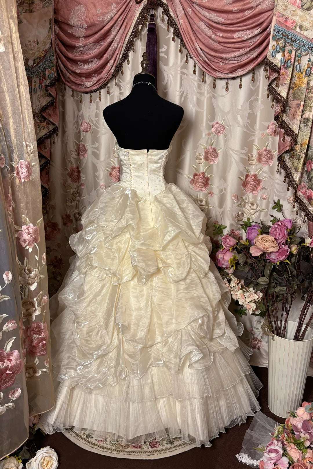 Elegant Prom Dress Strapless Pleated Tiered Ball Gown Evening Dress Birthday Party Dress D2414