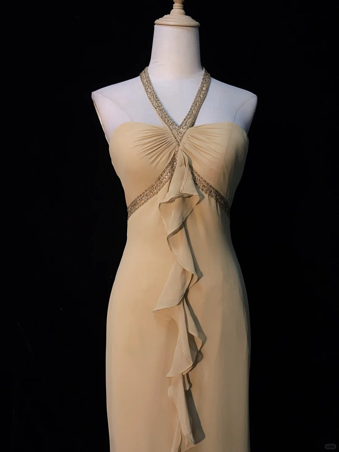 Elegant Prom Dress Halter Pleated Ruffle Evening Dress Gala Dress Business Dinner Dress D2419